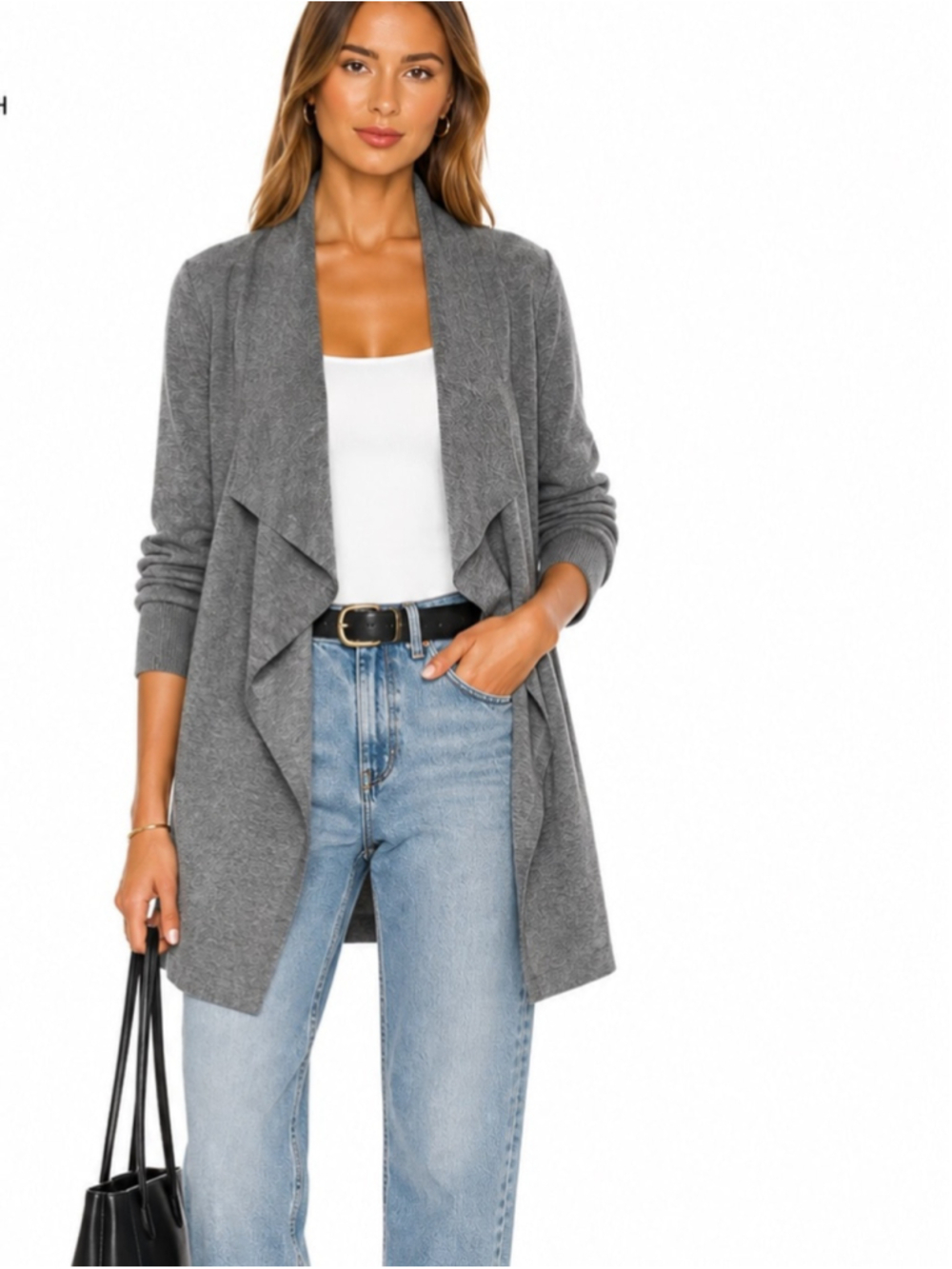 Theory Gray Draped Open-Front Women’s Sweater